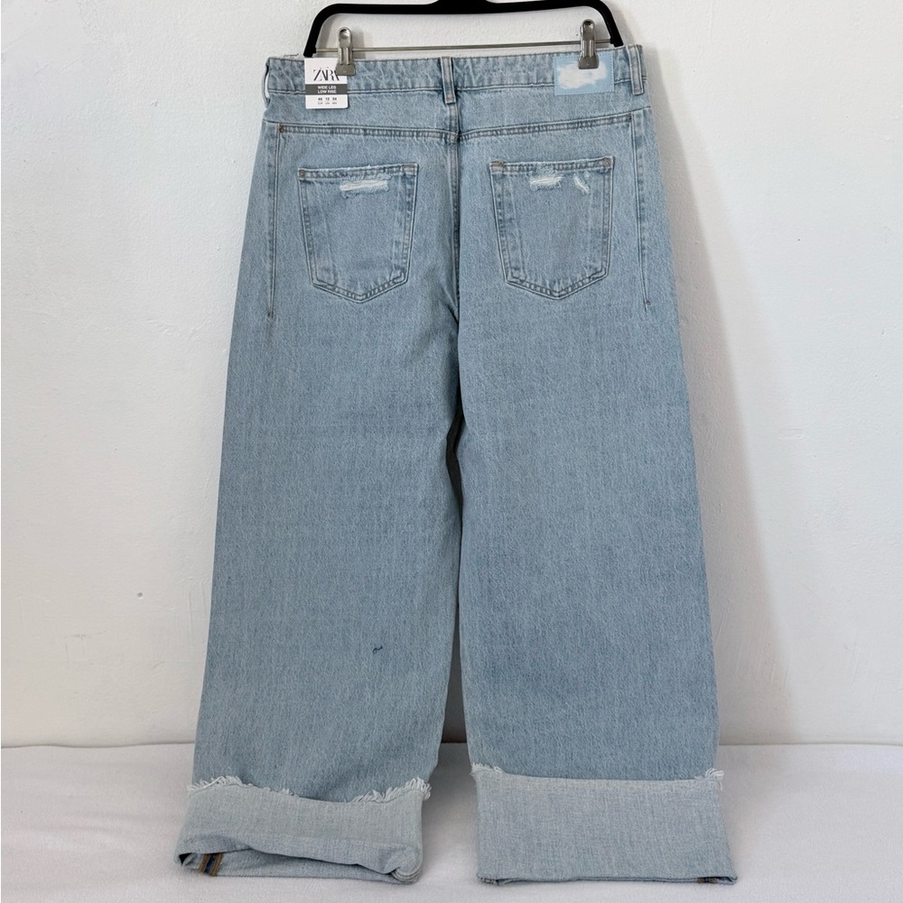 ZARA Cuffed Hem Wide Leg Hard Denim Jeans - Picture 6 of 14